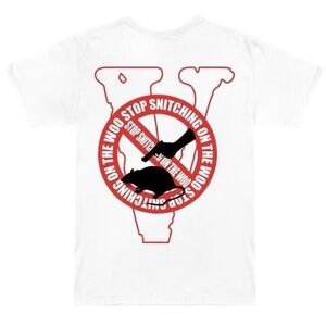 VLONE x Pop Smoke  Stop Snitchin’ White Tee with Red Graphic Tee